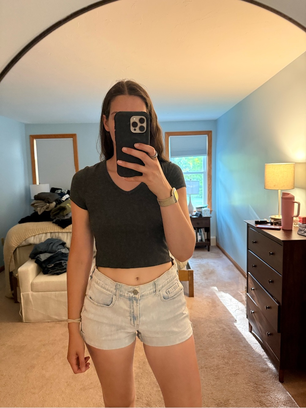 Olivia Rae Charcoal Cropped V-Neck Tee